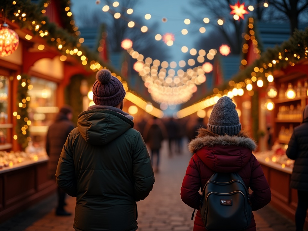 Nederlandse familie geniet van avond op Britse kerstmarkt onder feestverlichting