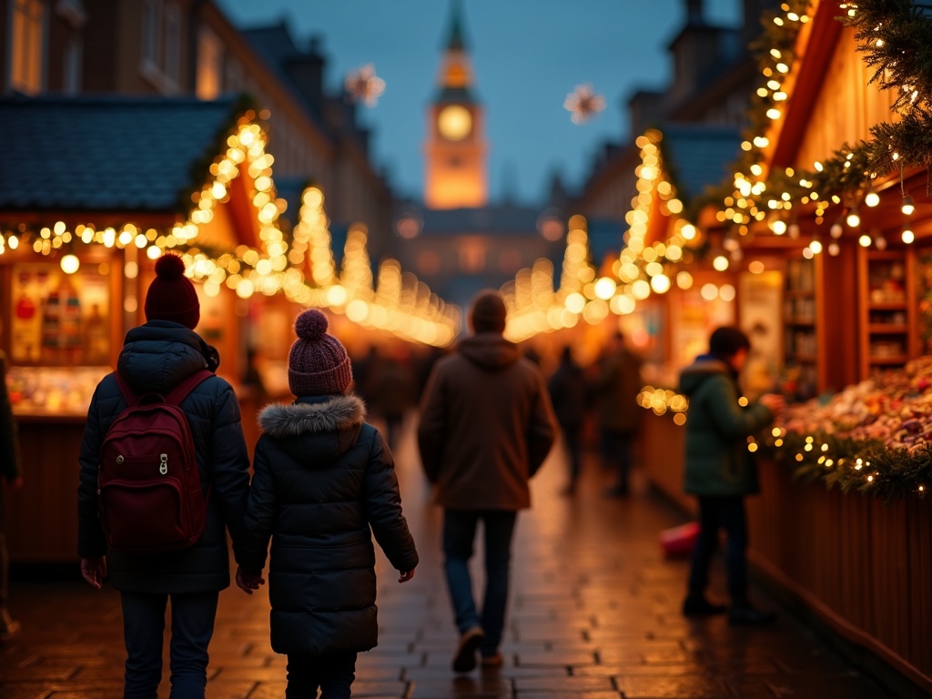 Nederlandse familie geniet van avond op kerstmarkt met lichtjes in het VK