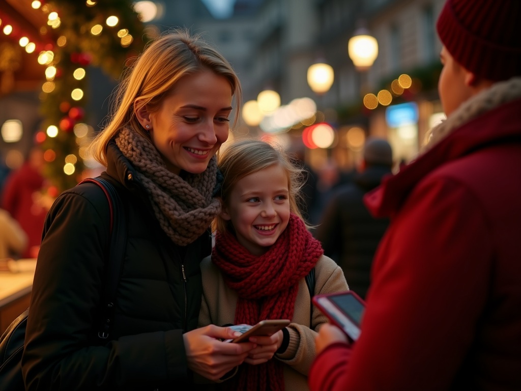 Nederlandse familie geniet van kerstmarkt in Londen met feestelijke verlichting