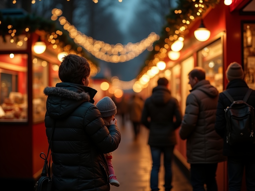 Nederlands gezin bezoekt kerstmarkt in Londen met lichtjes en stalletjes