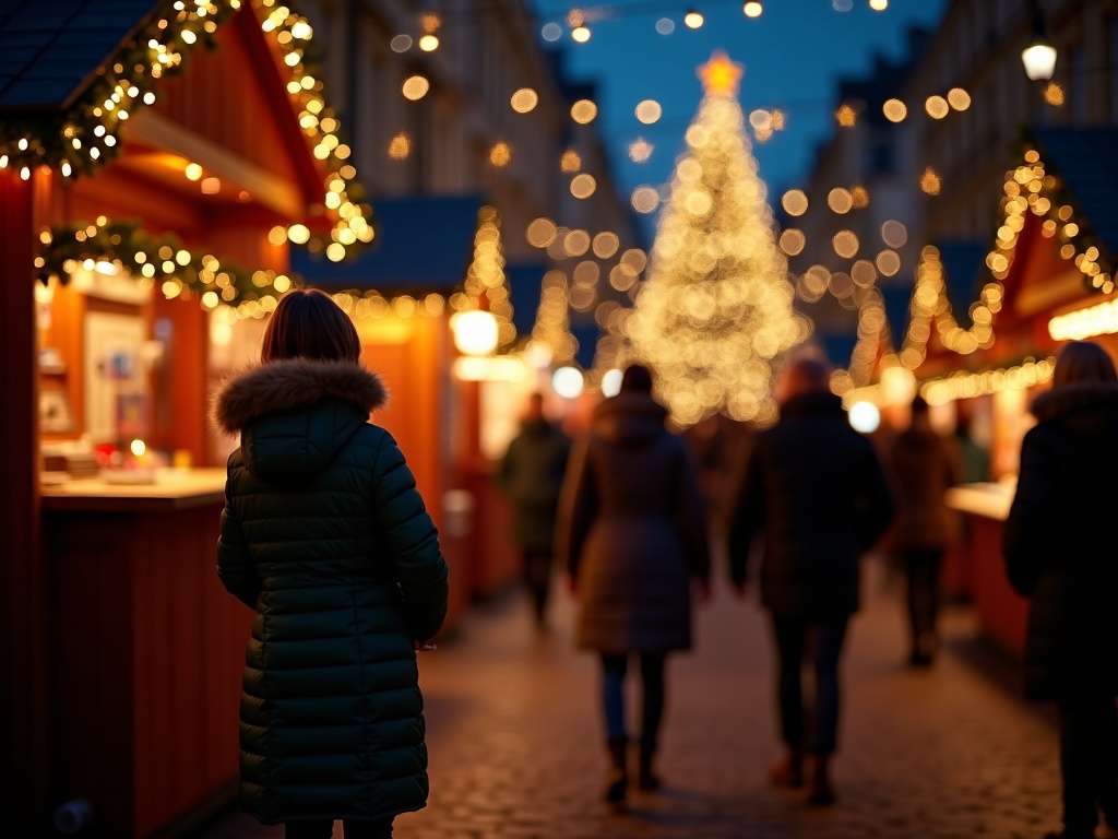 Nederlandse familie bezoekt Britse kerstmarkt met lichtjes en decoratie