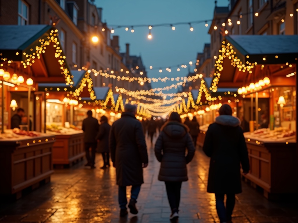 Nederlandse familie bezoekt kerstmarkt in Londen in de avond