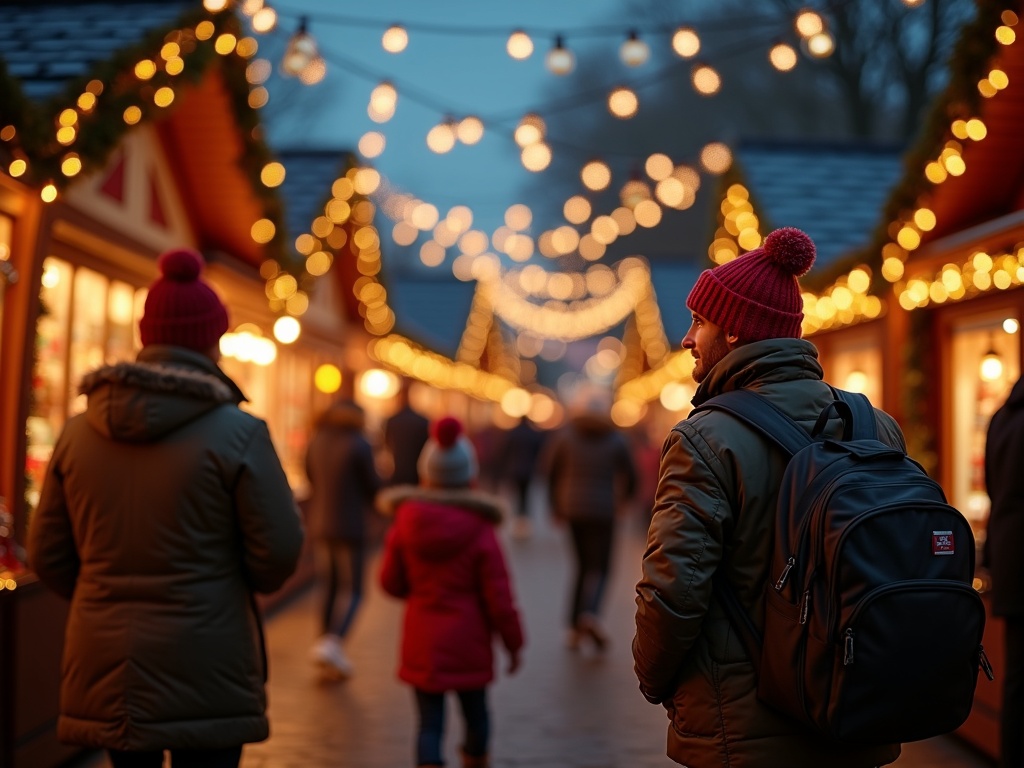 Nederlands gezin bezoekt Britse kerstmarkt vol lichtjes en kraampjes