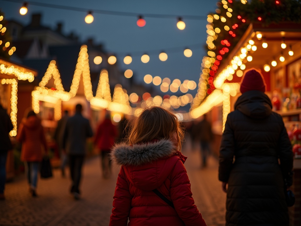 Nederlandse familie bezoekt kerstmarkt in Brighton met lichtjes en kraampjes