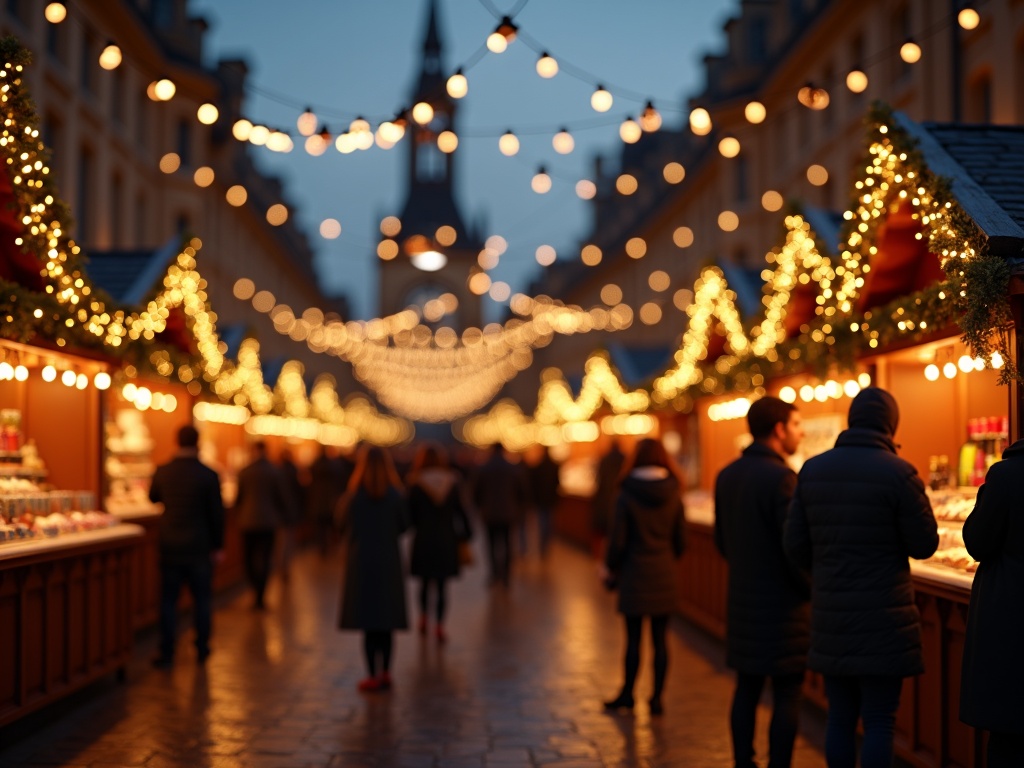 Nederlandse familie bezoekt kerstmarkt in Oxford met avondverlichting