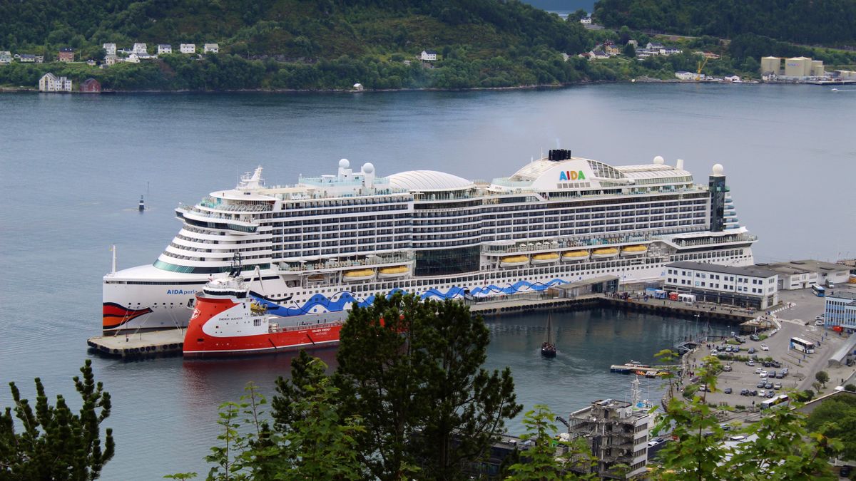 cruiseterminal met reizigers en bagage